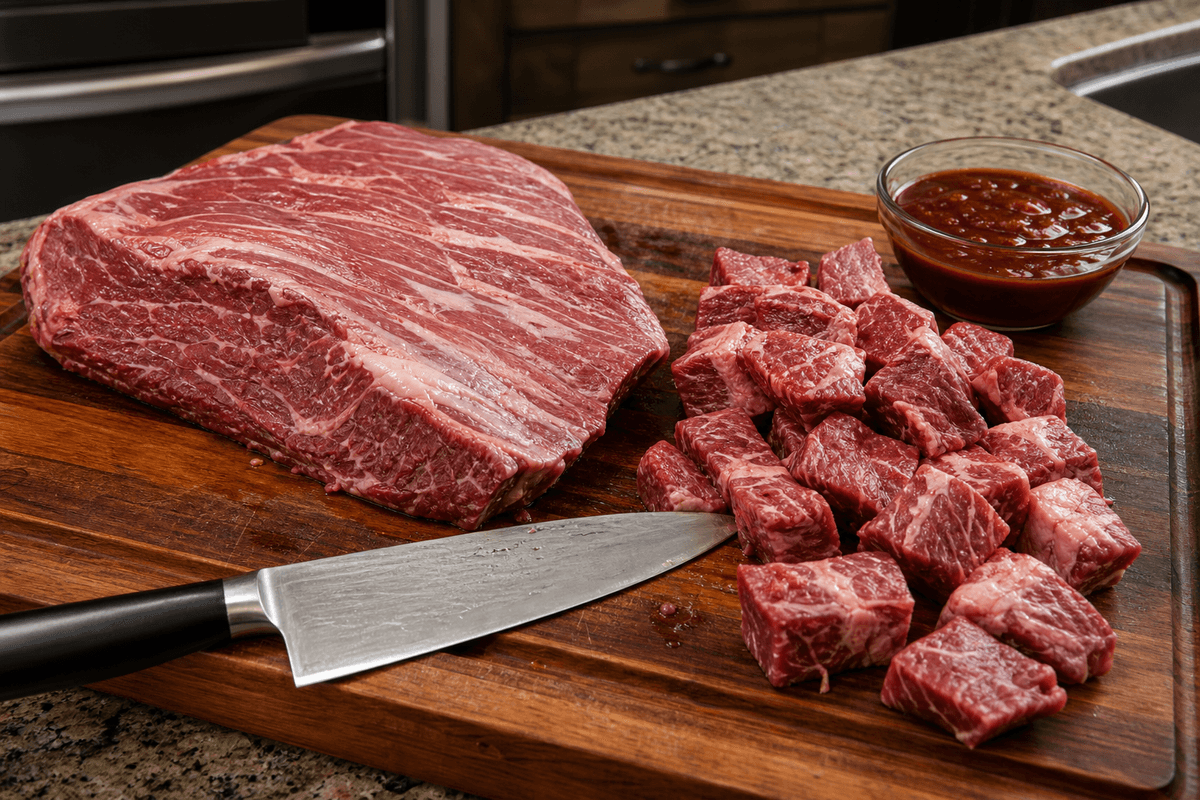 Preparing the brisket point: trimming and cubing