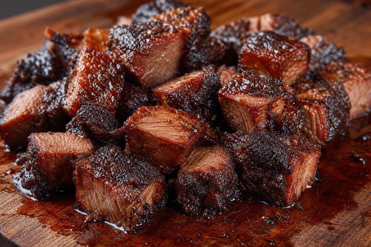 Burnt ends (pointe de brisket) with caramelized bark and glaze