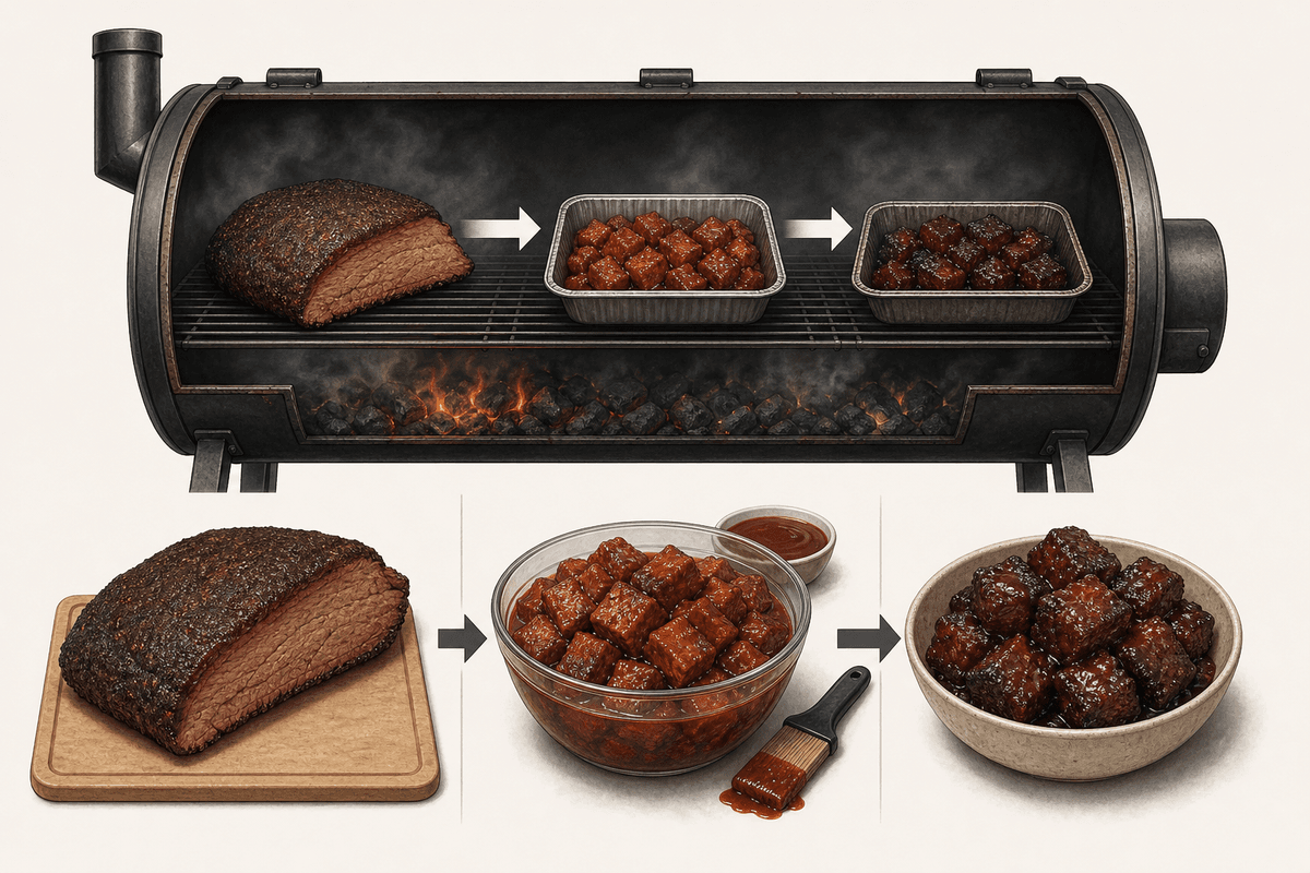 Workflow from brisket point to finished burnt ends