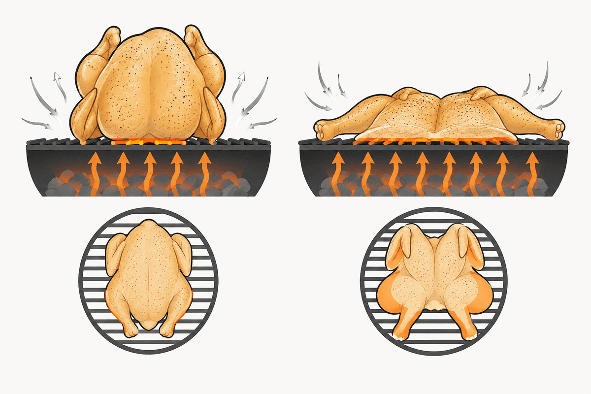 Conceptual cross-section showing heat coverage differences.