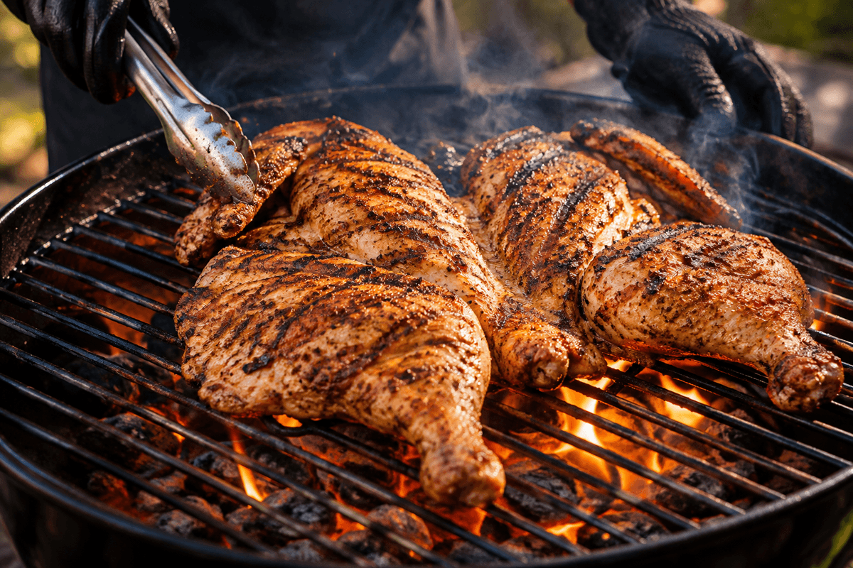 Even heat distribution from the crapaudine cut during grilling.
